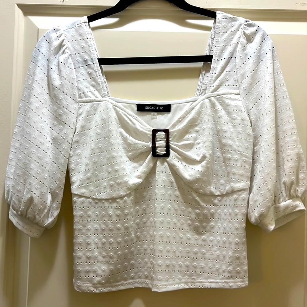 White sugar and lips medium crop top.